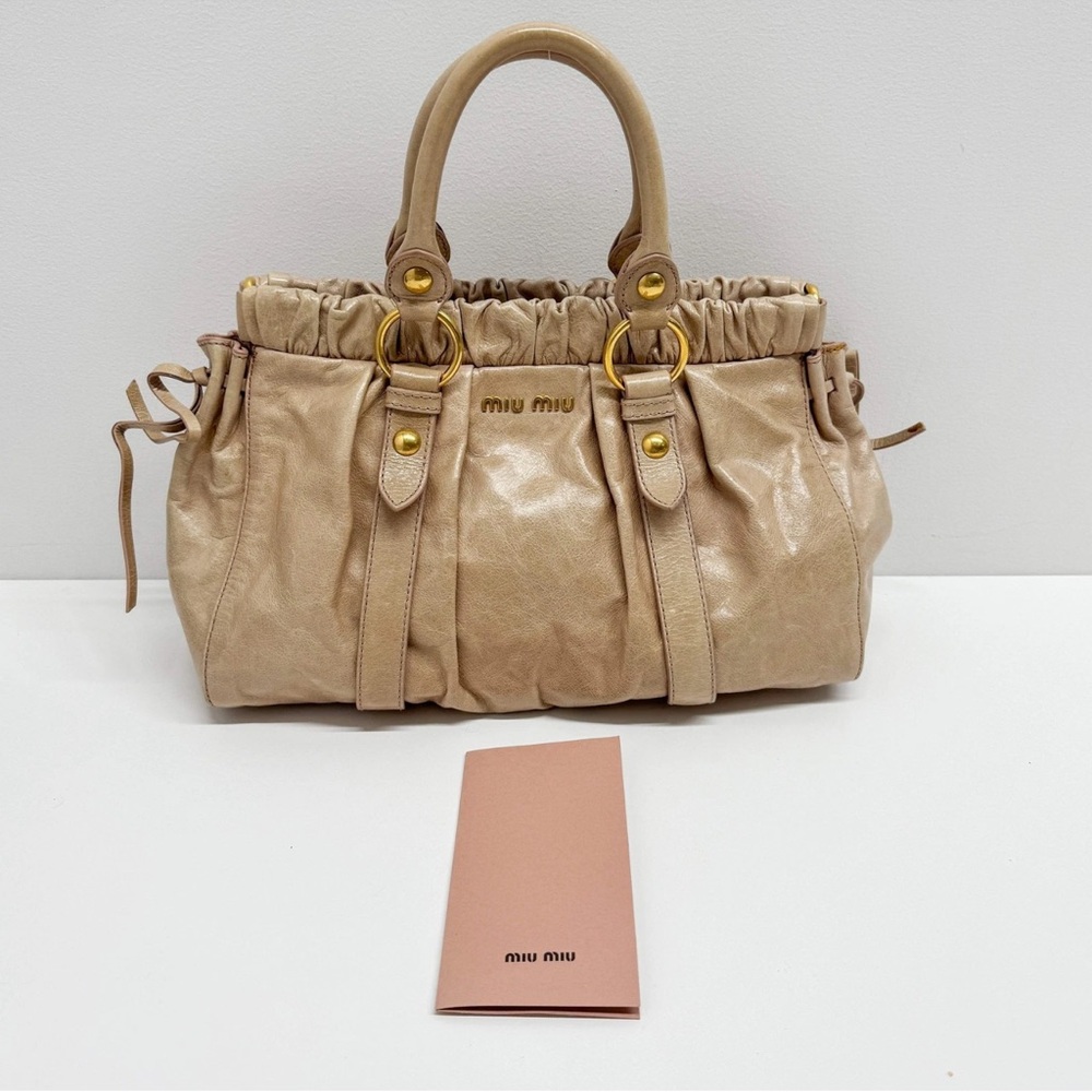 MIU MIU Vitello Bauletto Leather Handle Bag